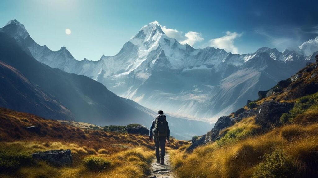 A mesmerizing photo capturing the health benefits of hiking in nature's grandeur.
