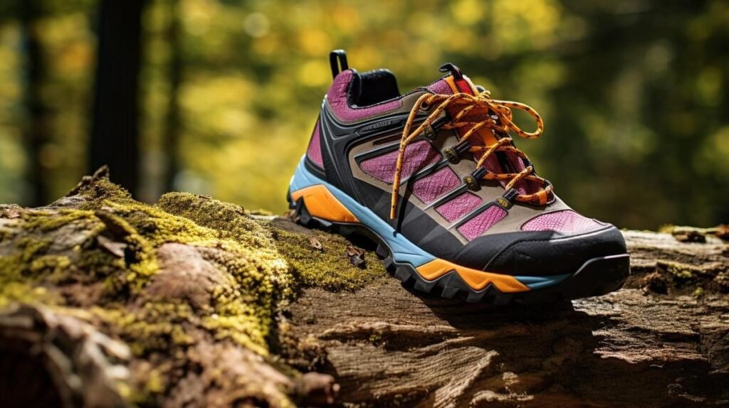A hyperrealistic photograph showcasing the contrasting features of hiking boots and shoes.