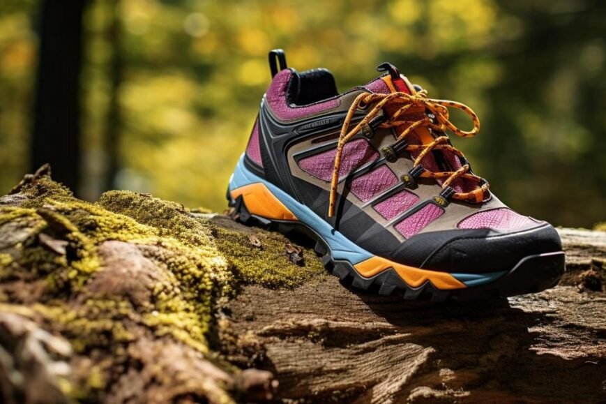 A hyperrealistic photograph showcasing the contrasting features of hiking boots and shoes.