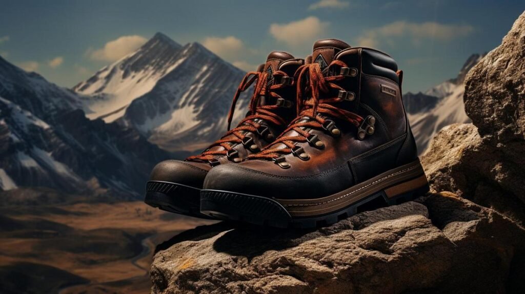 Men's leather hiking boots: a rugged fusion of style and functionality amidst breathtaking nature.